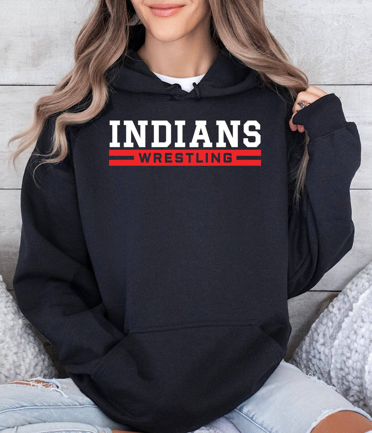 Indians Wrestling Adult or Youth Cotton Hooded Sweatshirt