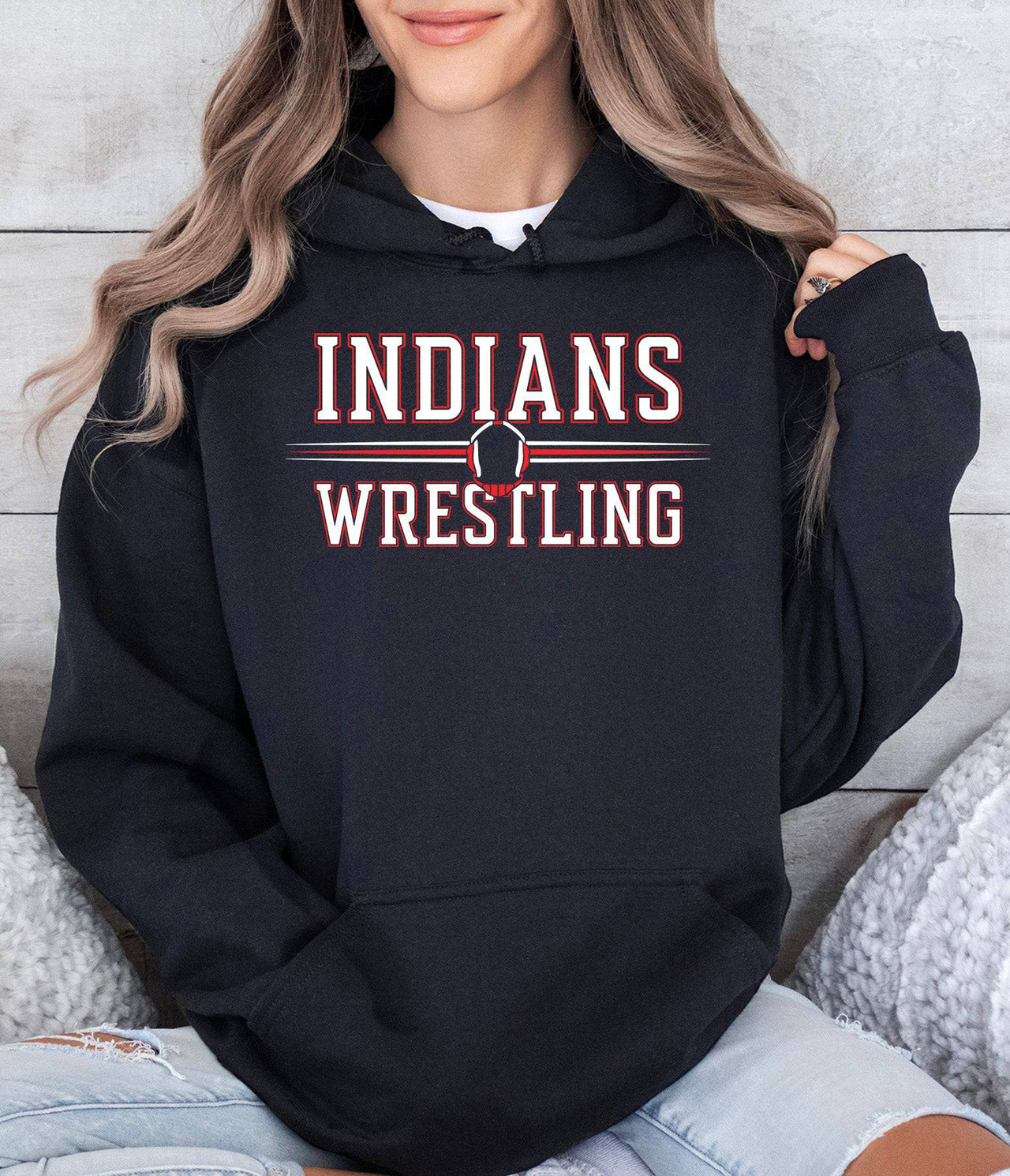 Indians Wrestling Headgear Adult or Youth Cotton Hooded Sweatshirt