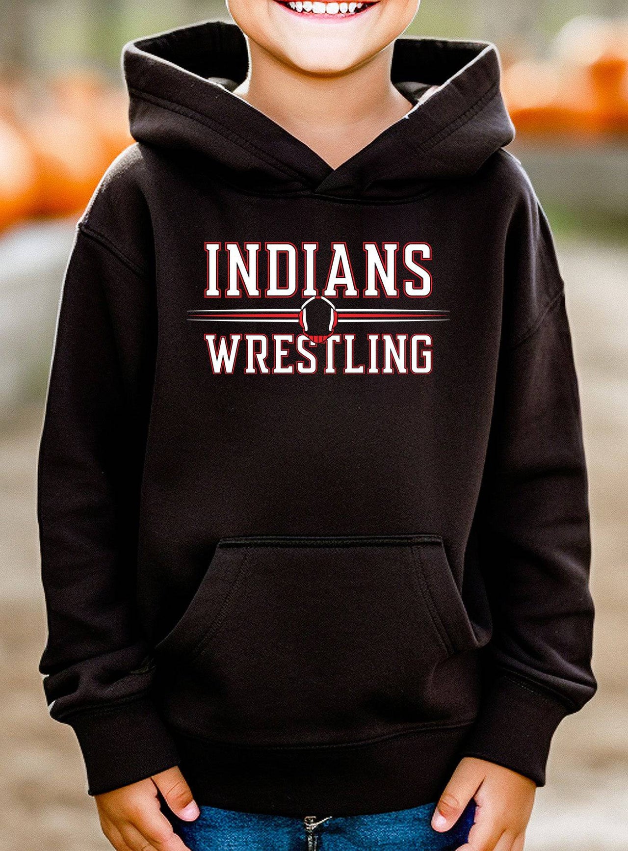 Indians Wrestling Headgear Adult or Youth Cotton Hooded Sweatshirt