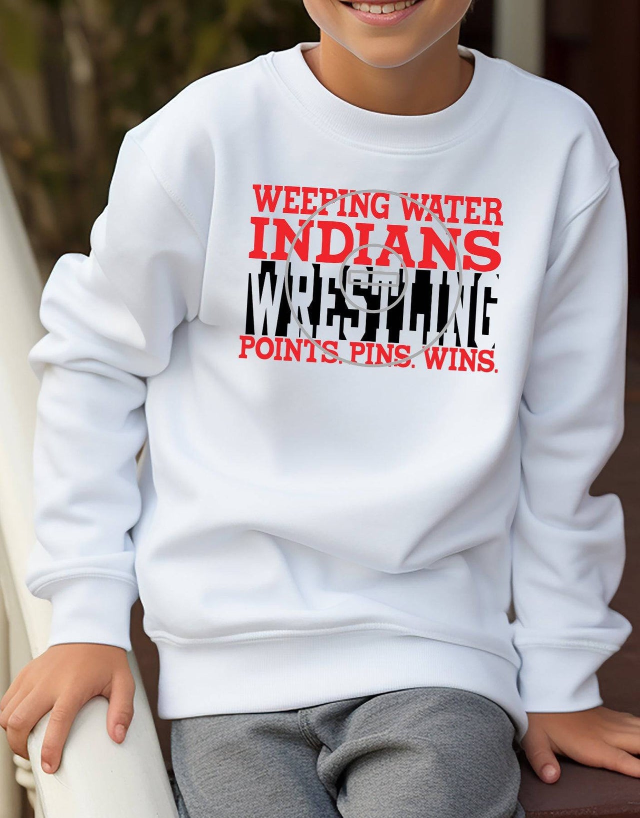 Indians Wrestling Points Pins Wins Adult or Youth Cotton Crewneck Sweatshirt