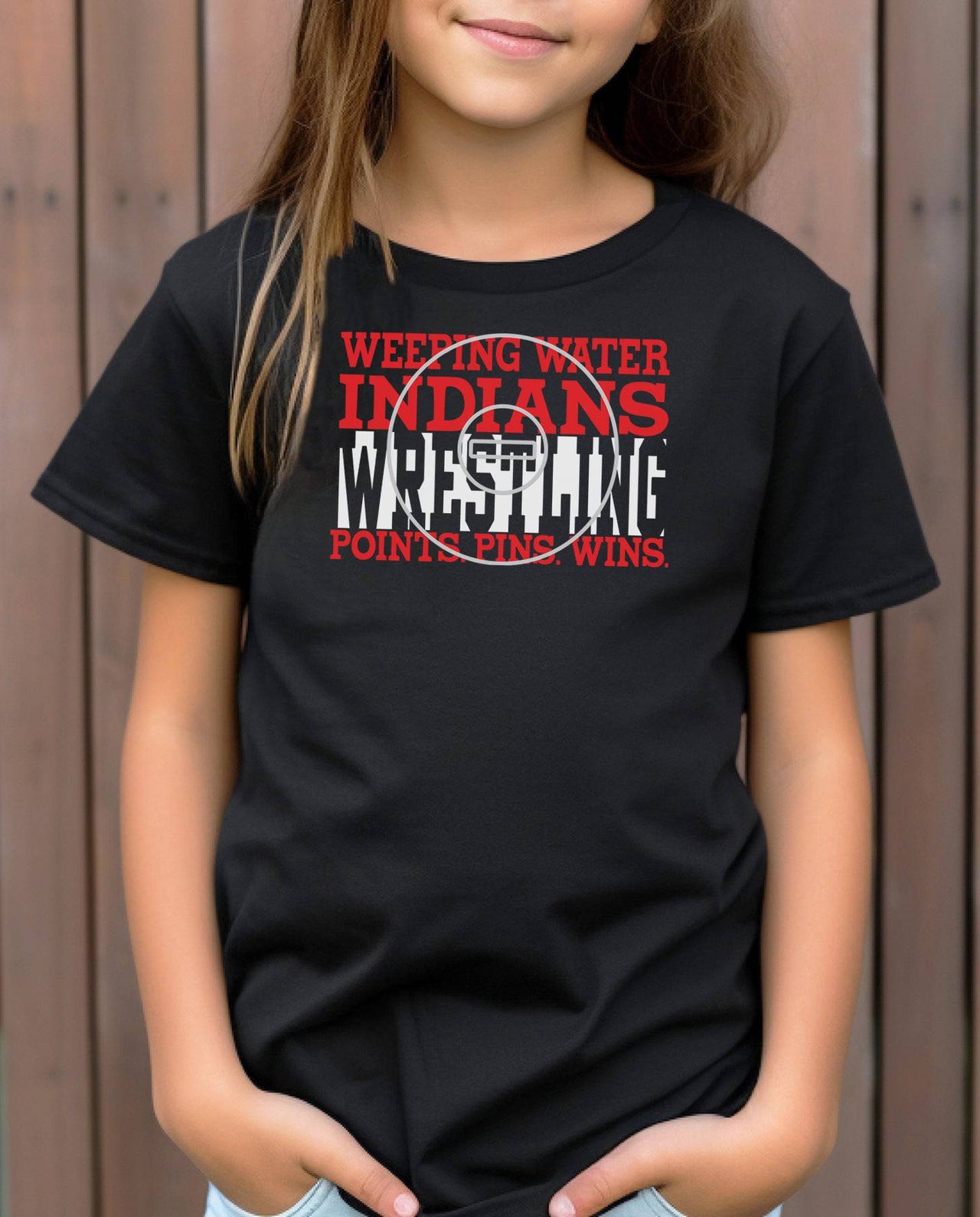 Indians Wrestling Points Pins Wins Adult or Youth Cotton T-Shirt