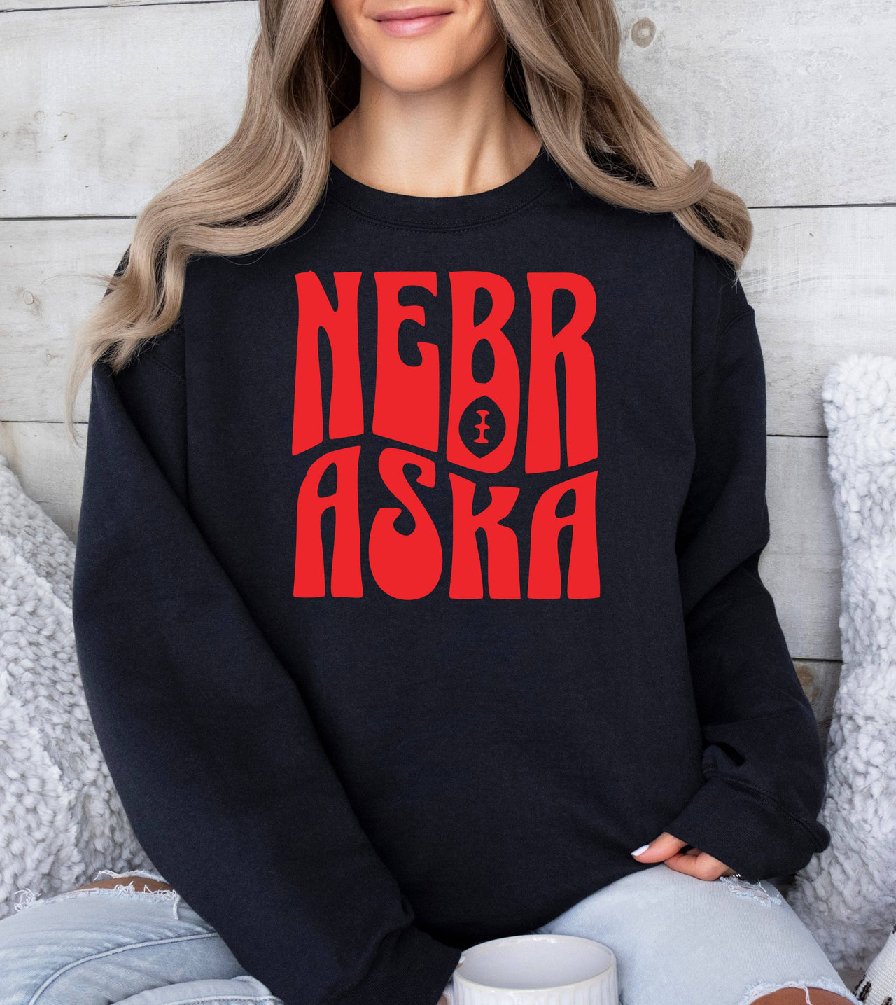 Retro Design Nebraska Football Crewneck Sweatshirt