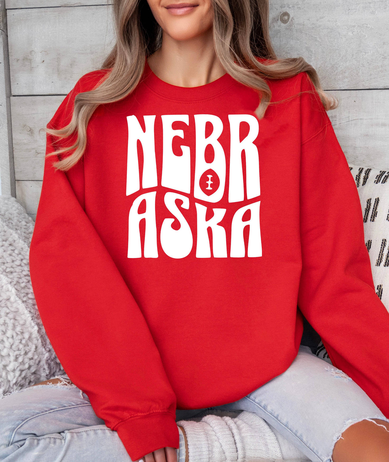 Retro Design Nebraska Football Crewneck Sweatshirt