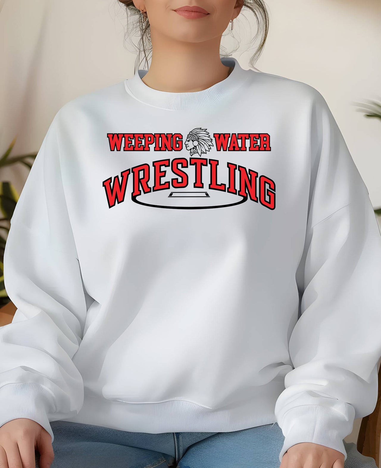 Weeping Water Wrestling Adult or Youth Cotton Crewneck Sweatshirt