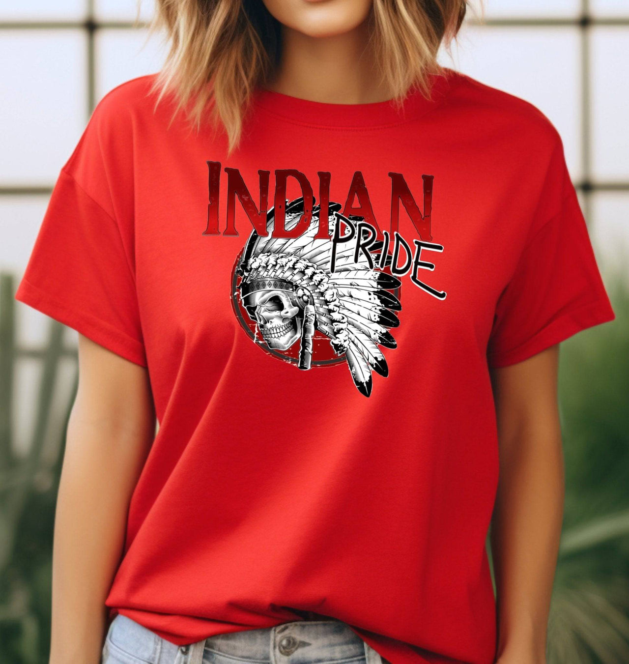 Weeping Water Pride Indian Chief Skull Adult/Youth Cotton T-Shirt