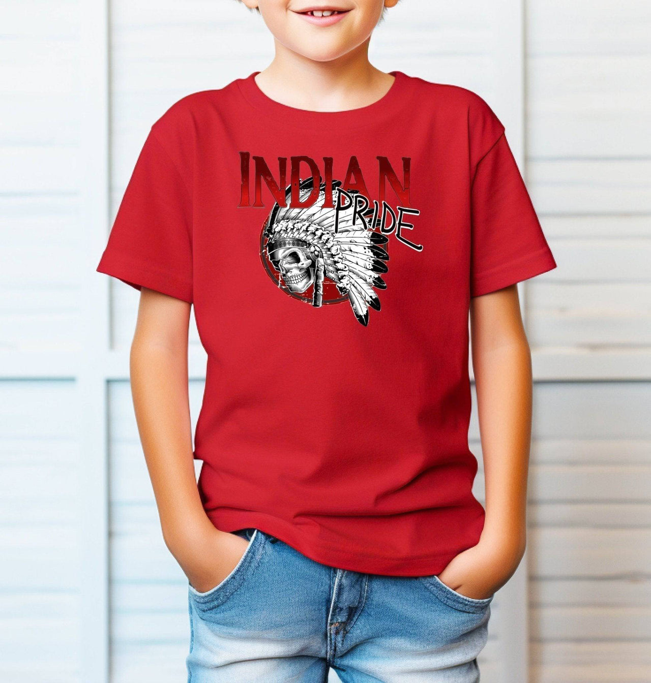 Weeping Water Pride Indian Chief Skull Adult/Youth Cotton T-Shirt