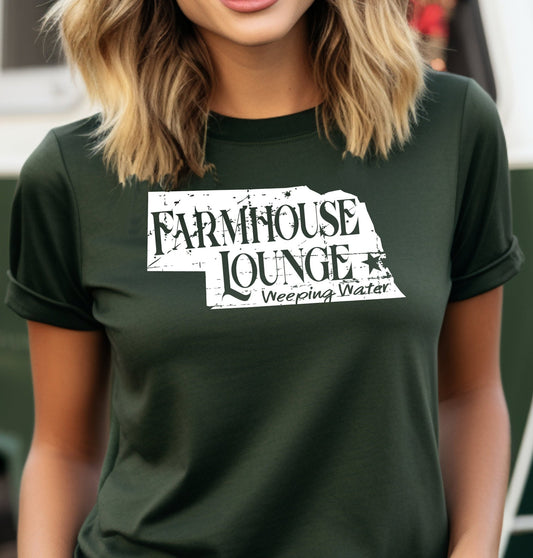 Farmhouse Lounge Distressed Nebraska Logo Adult Unisex T-Shirt | Cryin Creek