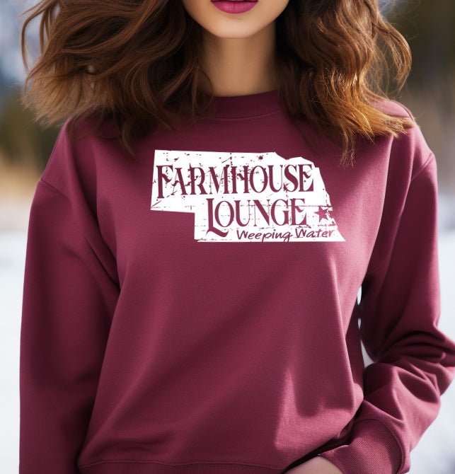 Farmhouse Lounge Rustic Nebraska Logo Cotton Crewneck | Cryin Creek