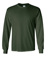 Hunter Green Simple Merry Christmas Trees Long Sleeve T-Shirt | Minimalist Festive Holiday Tee
