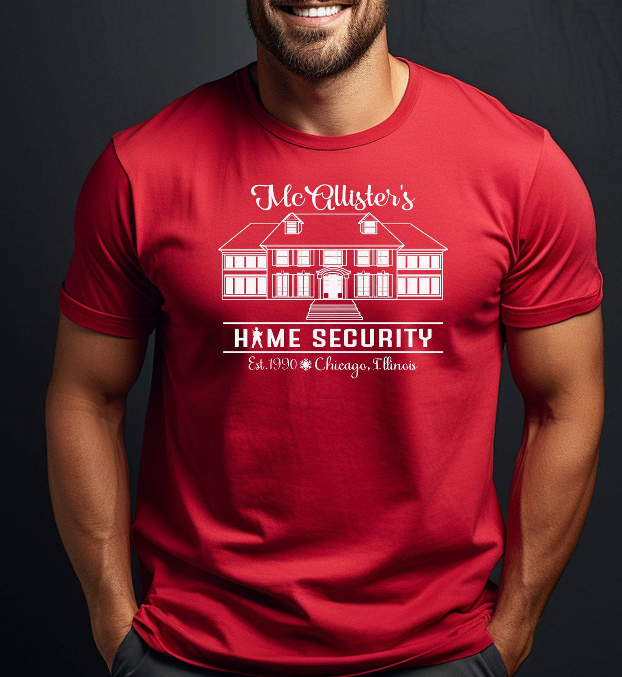 Red McAllister’s Home Security Funny Christmas T-Shirt | Home Alone Inspired Holiday Tee
