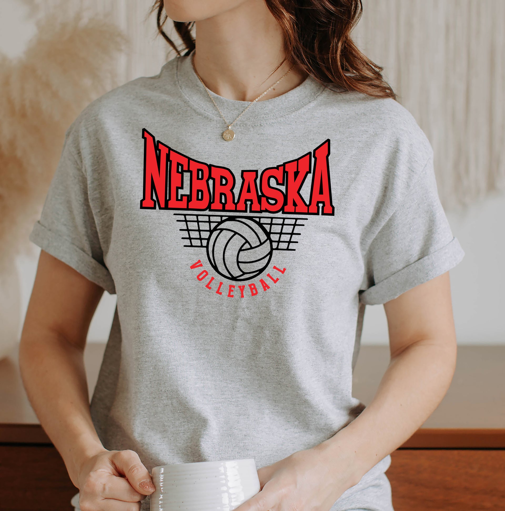 Sport Grey Nebraska Volleyball Graphic T-Shirt