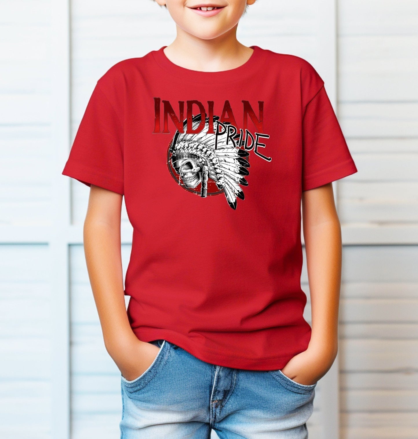 Weeping Water Pride Indian Chief Skull Adult/Youth Cotton T-Shirt | Cryin Creek
