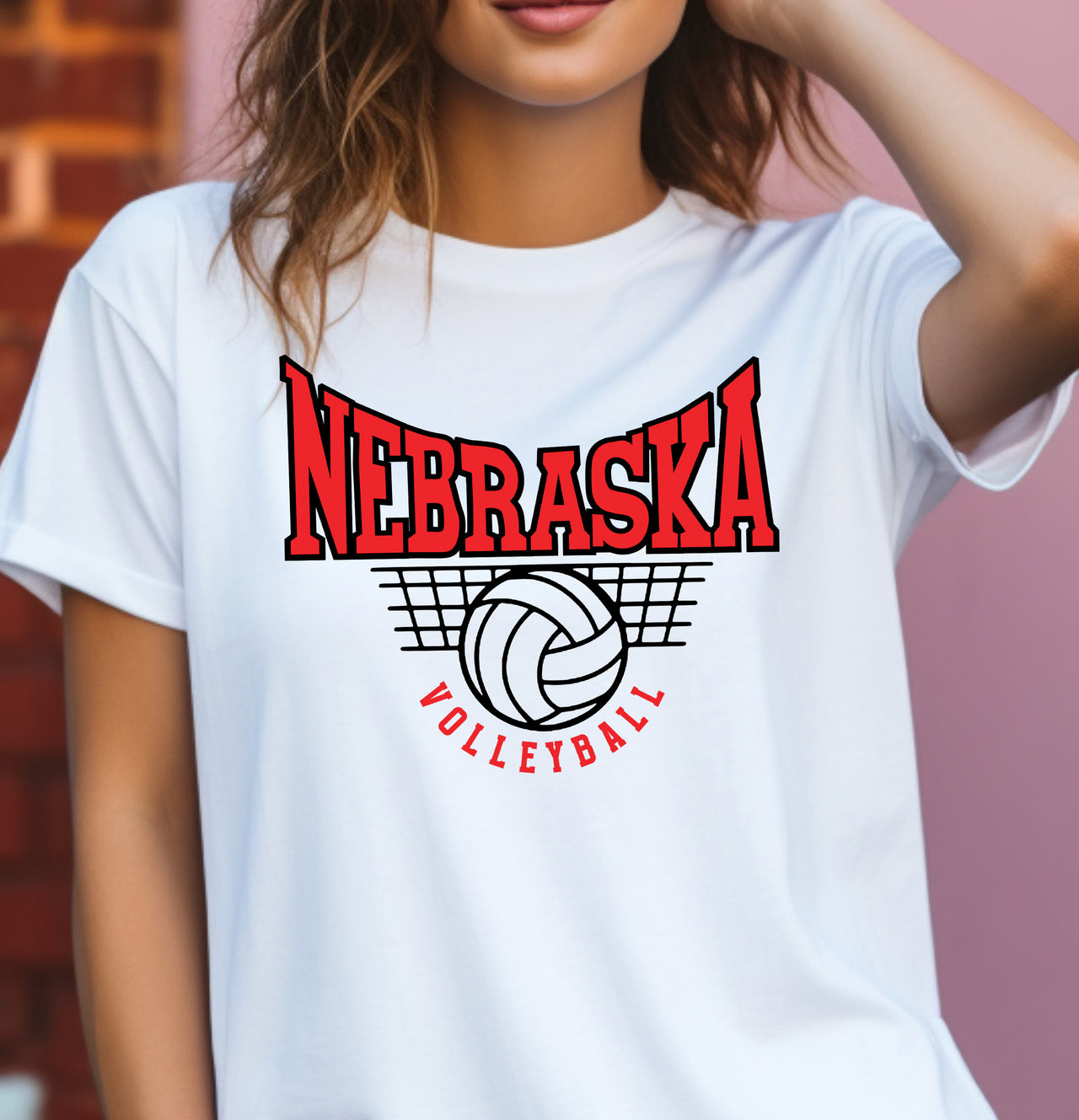 White Nebraska Volleyball Graphic T-Shirt