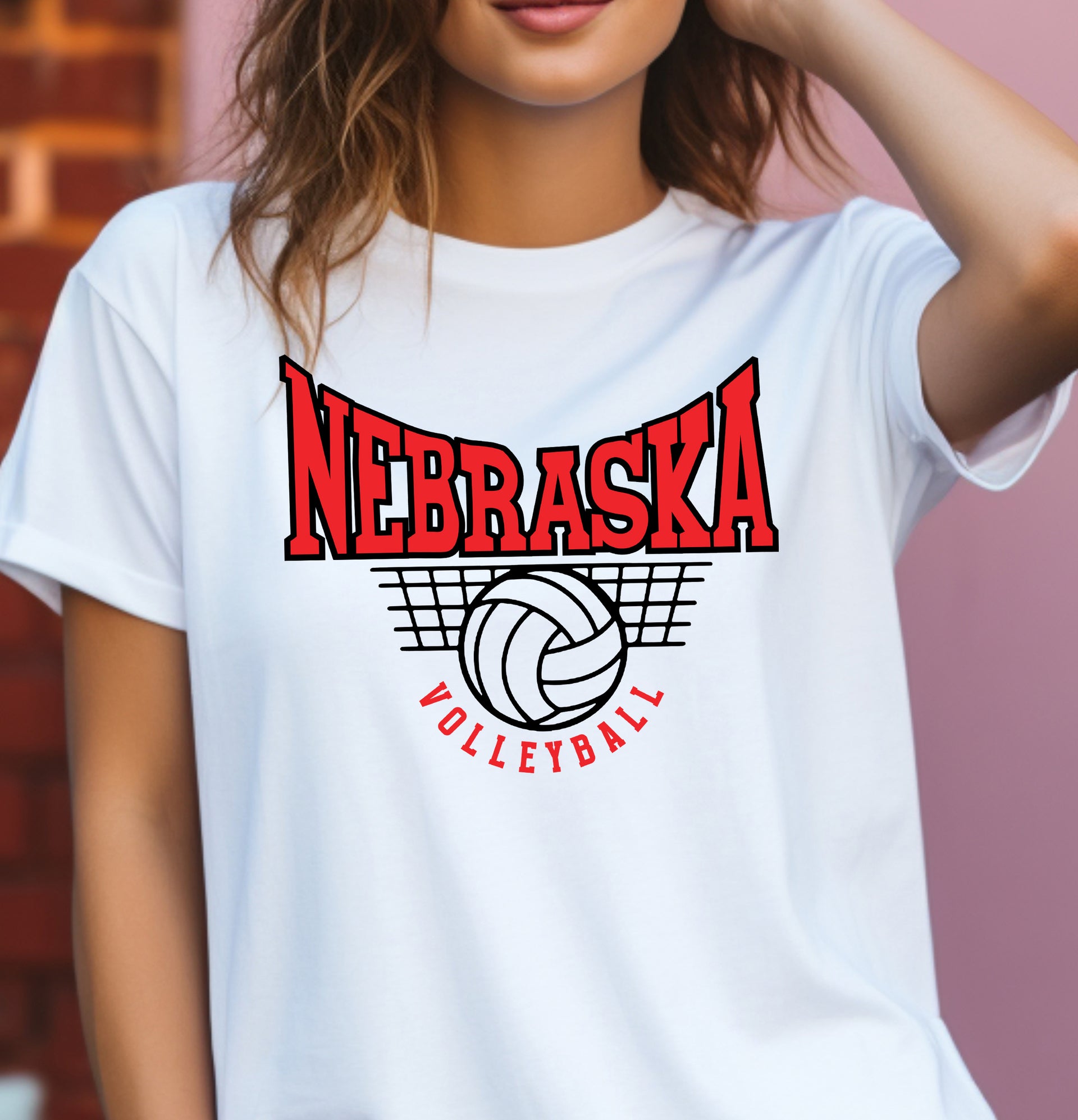White Nebraska Volleyball Graphic T-Shirt